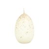 smukt råhvidt ø 6,5 centimeter æggelys med guldstænk til påske eller guldfesten