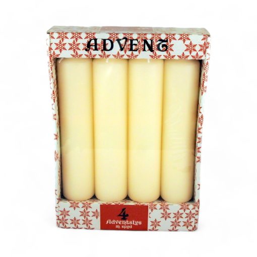 Adventslys RÅHVIDE stearinlys med spyd 4 x 18 cm. 4 lys pr. pk.