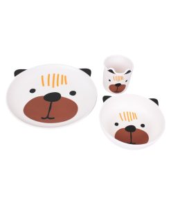 melaminsæt med dyb og flad tallerken og krus med bjørnemotiv