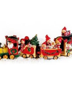 Babynisse fuhr mit einer Lokomotive und Wagen voller Wichtel