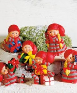 Babynisser med julegaver - 6 stk. forskjellige nissefigurer