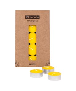 15 styk gule fyrfadslys med citronella duft og insektafvisende egenskaber