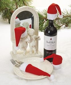 Mini nissehuer til flasker, bestik og andet, 4 stk. Sjov julepynt