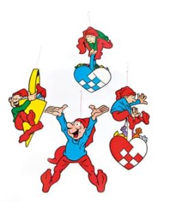 Bramming nisser til ophæng. Kartonnisser hjerte/kræmmerhus 4 stk.