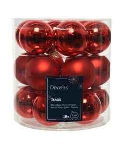 glas julekugler med diameter 4 centimeter i blank og mat rød farve