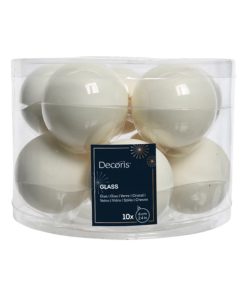glas julekugler med diameter seks centimeter i blank og mat uld hvid farve
