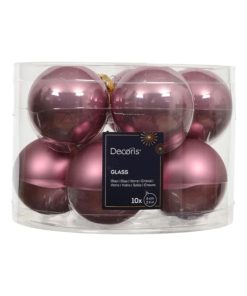 glas julekugler med diameter seks centimeter i blank og mat gammel rosa farve