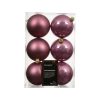 plastik julekugler med diameter otte centimeter i farven gammelrosa seks styk i pakken