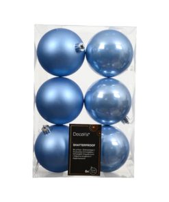 plastik julekugler med diameter otte centimeter i farven himmelblå som også kaldes lyseblå 6 styk i pakken