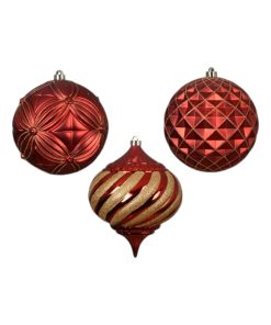 Alternative view of Weihnachtskugel, Plastik, ROT mit Muster, matt Ø 20 cm.