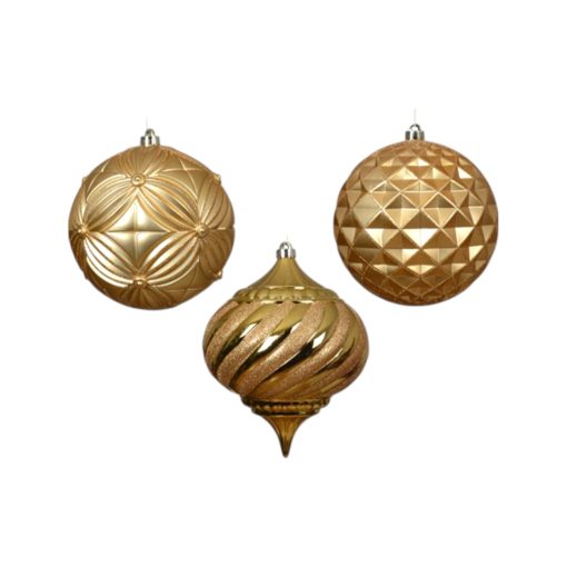 Weihnachtskugel, Plastik, GOLD mit Glitzerstreifen, matt Ø 20 cm. – Bild 2