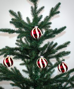 Alternative view of Julekugler glas, RØD med bolche striber, Ø 6 cm. (4 stk.)