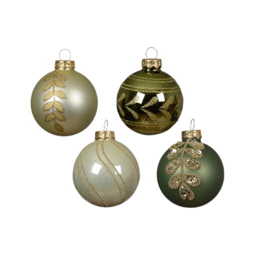 Julekugler glas, LYSEGRØN blank m/guld, Ø 6 cm. (4 stk.) - Billede 2