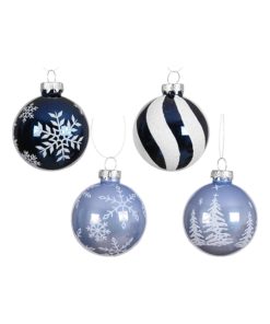 Alternative view of Weihnachtskugeln Glas, HELLBLAU mit Schneeflocken, Ø 6 cm. (4 stk.)