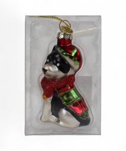 glasfigur som et julepyntet hus er sjov juletræspynt der måler 5 centimeter i diameter