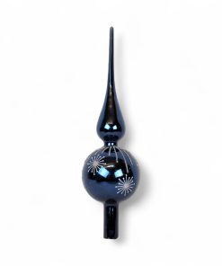 topspir i glas i blå med sølv glimmer