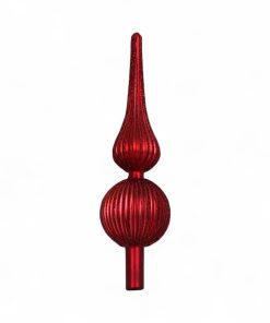 31 centimeter mat rød glas spir med glitter striber