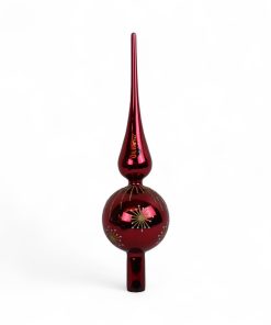 31 centimeter højt mørkerødt blank glas spir med fyrværkeri