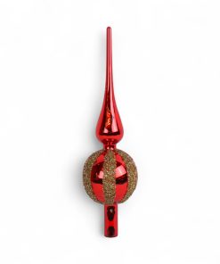 topspir i glas rød med glitter striber