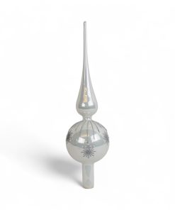 ø8 vinterhvidt topspir til juletræ i mat emalje glas på 31 centimeter