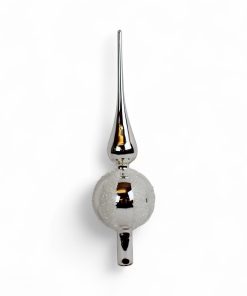 ø8 sølvfarvet topspir til juletræ i blank glas på 31 centimeter