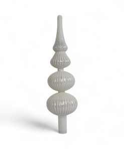 31 centimeter blank hvidt glas spir med lille kugle og glitter striber