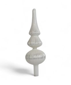 31 centimeter blank hvidt glas spir med mellem kugle og glitter striber