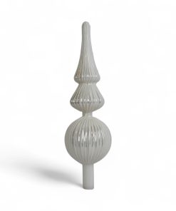 31 centimeter blank hvidt glas spir med stor kugle og glitter striber