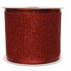 rødt dekorationsbånd med glitter og metaltråd til dekorationer bredde 6,3 centimeter