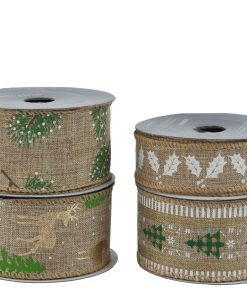 4 ruller med beige dekorationsbånd med naturmotiver