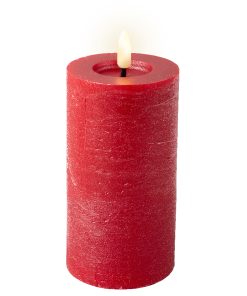 15 centimeter højt og ø7 diameter rødt led bloklys med flad top og voksoverflade