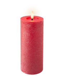 19 centimeter højt og ø7 diameter rødt led bloklys med flad top og voksoverflade