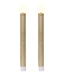 2 styk 24,5 centimeter højt og ø2,2 diameter guldfarvede led stagelys med flad top og voksoverflade