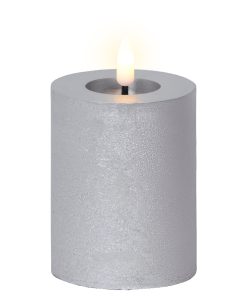 11,3 centimeter højt og ø7 diameter sølvfarvet led bloklys med flad top og voksoverflade