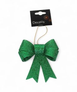 Grøn plastik sløjfe med   glimmer færdigfoldede klar som julepynt