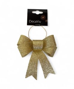 Guld farvet plastik sløjfe med glimmer færdigfoldede klar som julepynt