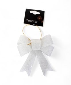 hvid plastik sløjfe med   glimmer færdigfoldede klar som julepynt