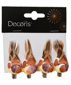 Alternative view of Fugler til dekorasjon, brune med fjær og klyper (4 stk.)