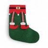 julesok i grøn filt med alfenissemotiv med stribede ben på 36,5 centimeter