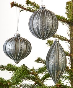 Alternative view of Julekugler, glas, sølv med glimmer, Ø 8 cm. (6 stk.)