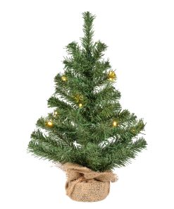 kunstigt led juletræ i jutepotte der måler 45 centimeter og diameter 30 centimeter