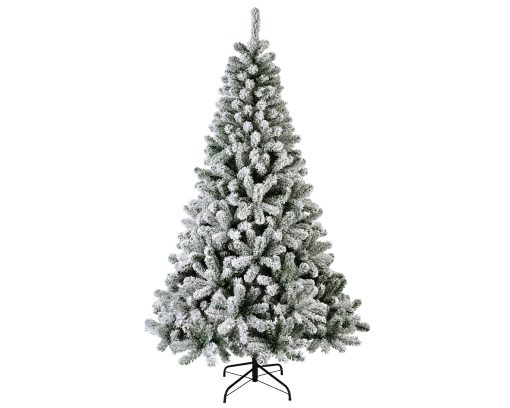kunstig indendørs juletræ med sne der måler 180 centimeter og diameter på 116 centimeter