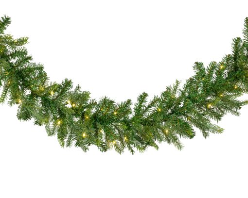 kunstig grøn granranke med led timer og blinkefunktioner på 270 centimeter