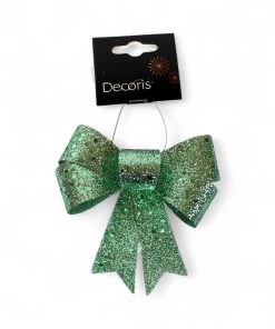 Støv grøn plastik sløjfe med glimmer færdigfoldede klar som julepynt