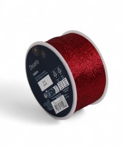 rød dekorationsbånd med glitter og metaltråd til dekorationer bredde 4,0 centimeter|røde gavebånd og dekorationsbånd i forskellige bredder og længder
