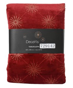 rød 140 x 240 centimeter lang jule dug i rød med guld stjerne mønster