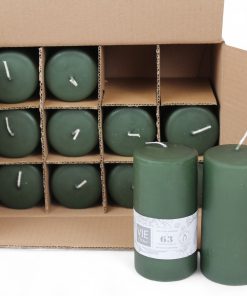 kasse med 12 styk timian grønne bloklys på 6,8 x 14 centimeter til fester