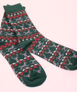 julestrømper i mørkegrøn med julesymboler i størrelse 40/41 – 47