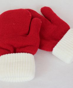 strikkede rød-hvide handsker til større børn og voksne