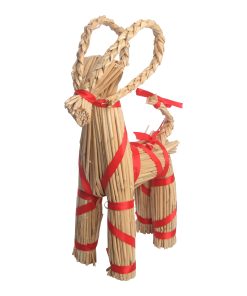 30 centimeter høj halmbuk med rødt bånd til dekorationer til jul